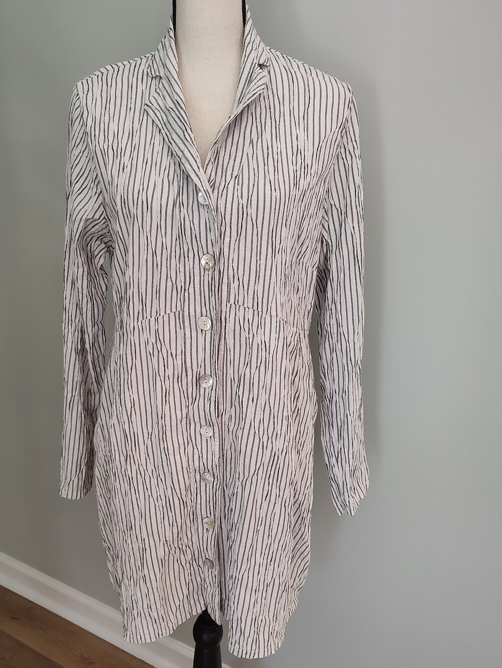 Cut Loose Lagenlook Textured Shirt Dress Tunic Gray Black White Medium
